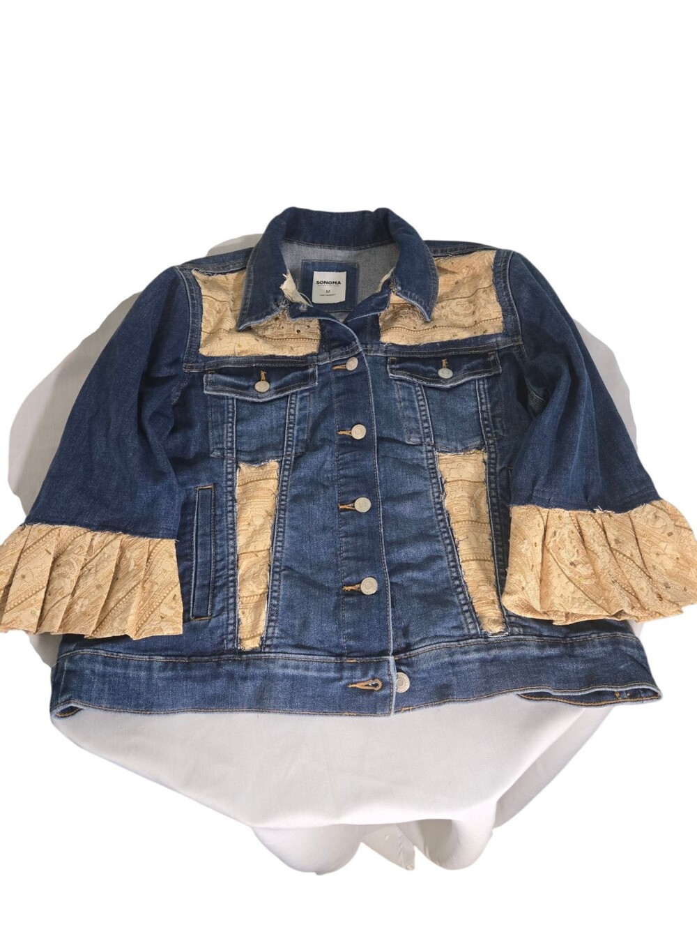 Sonona Denim Jacket Lace Pannel Ruffled Sleeve Sze Med